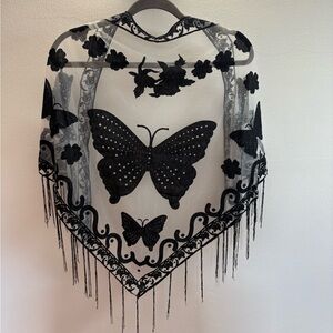 Sheer Butterfly Fringe Sarong OS